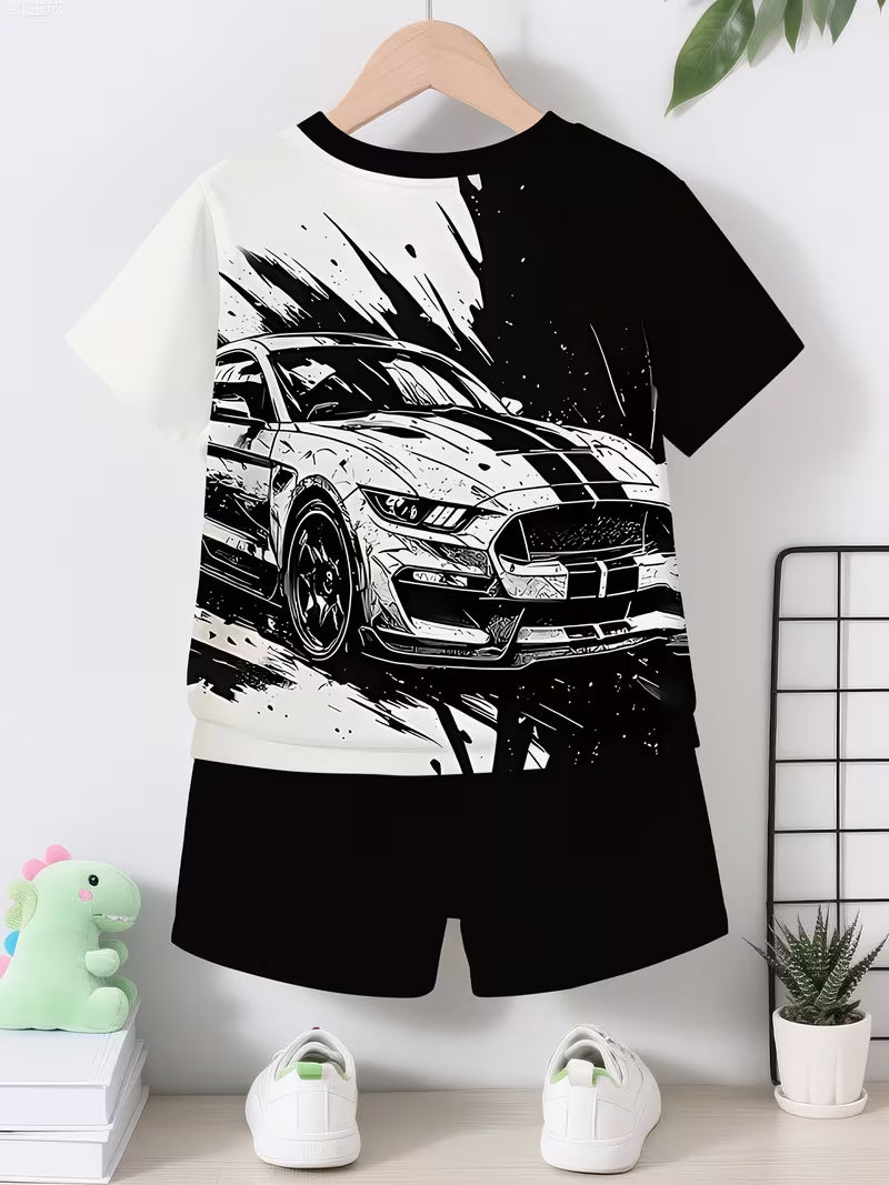 Cool Black and White Sports Car 3D Printed Design Short-sleeved