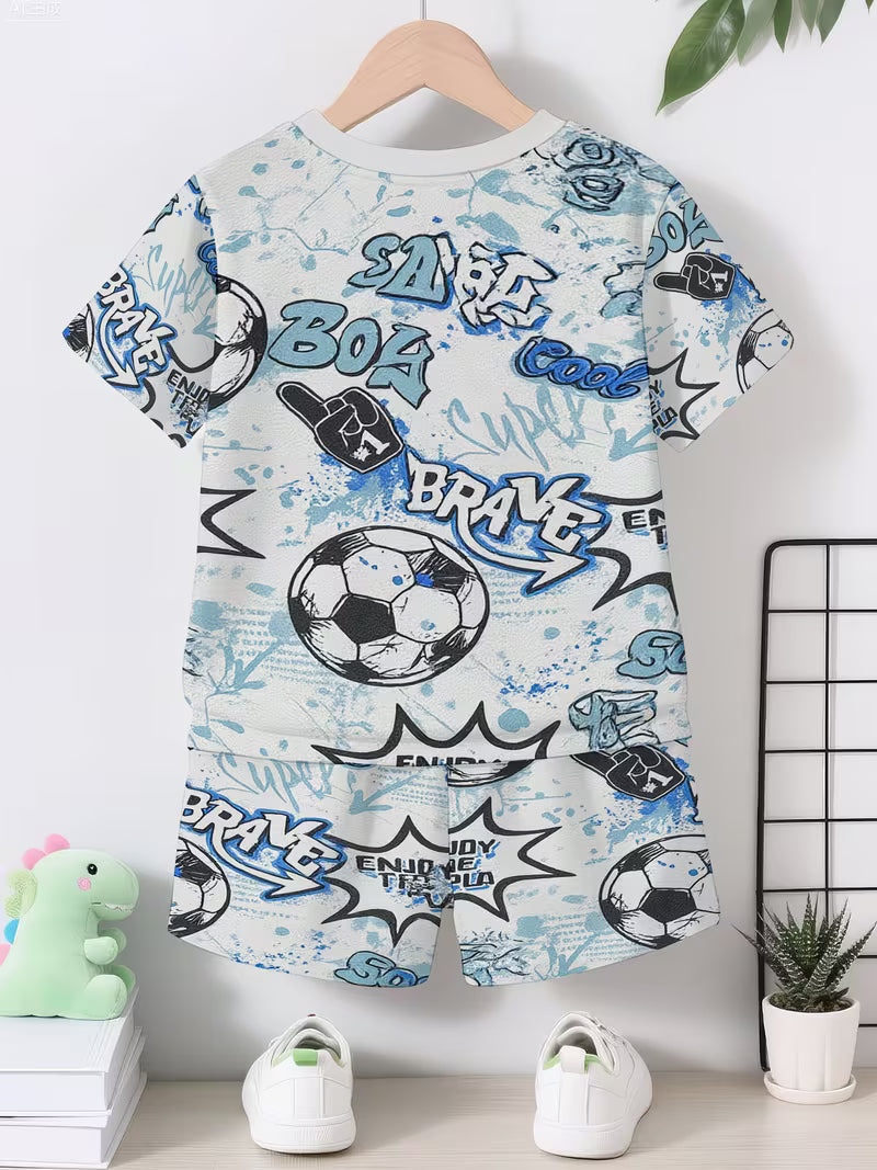 Fashion Blue and Black Graffiti Creative Football Pattern 3D Print Design
