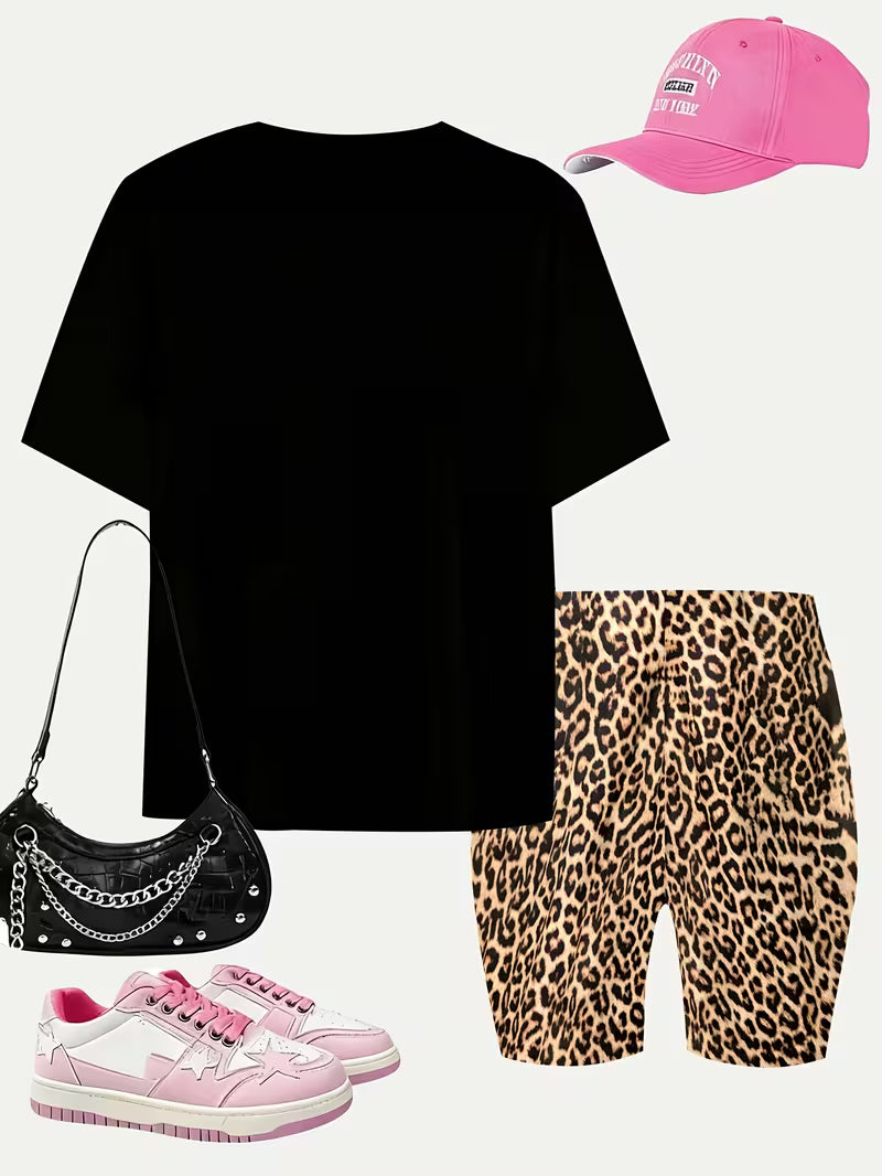 Girls' T-shirt and shorts set, featuring a cartoon short-sleeve and printed design