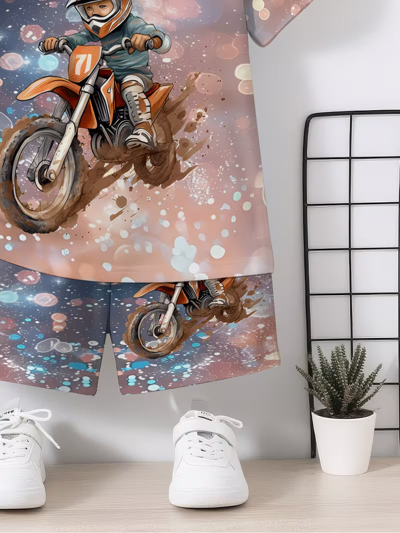 Fashionable Sports Shorts Set, Fully Printed with Dreamy Light Spots