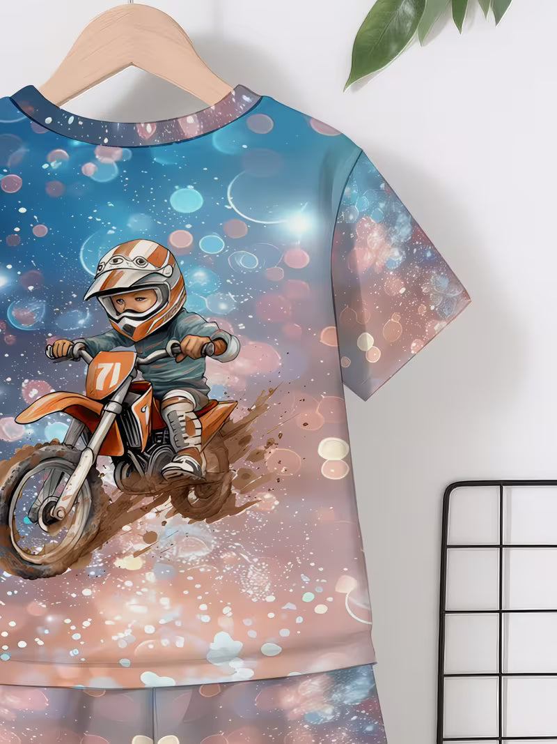 Fashionable Sports Shorts Set, Fully Printed with Dreamy Light Spots