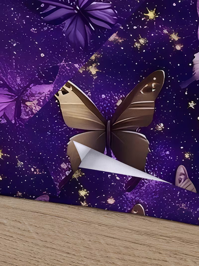 A Stylish Spring And Summer Outfit for Girls Featuring a Purple Starry Sky Butterfly T-Shirt