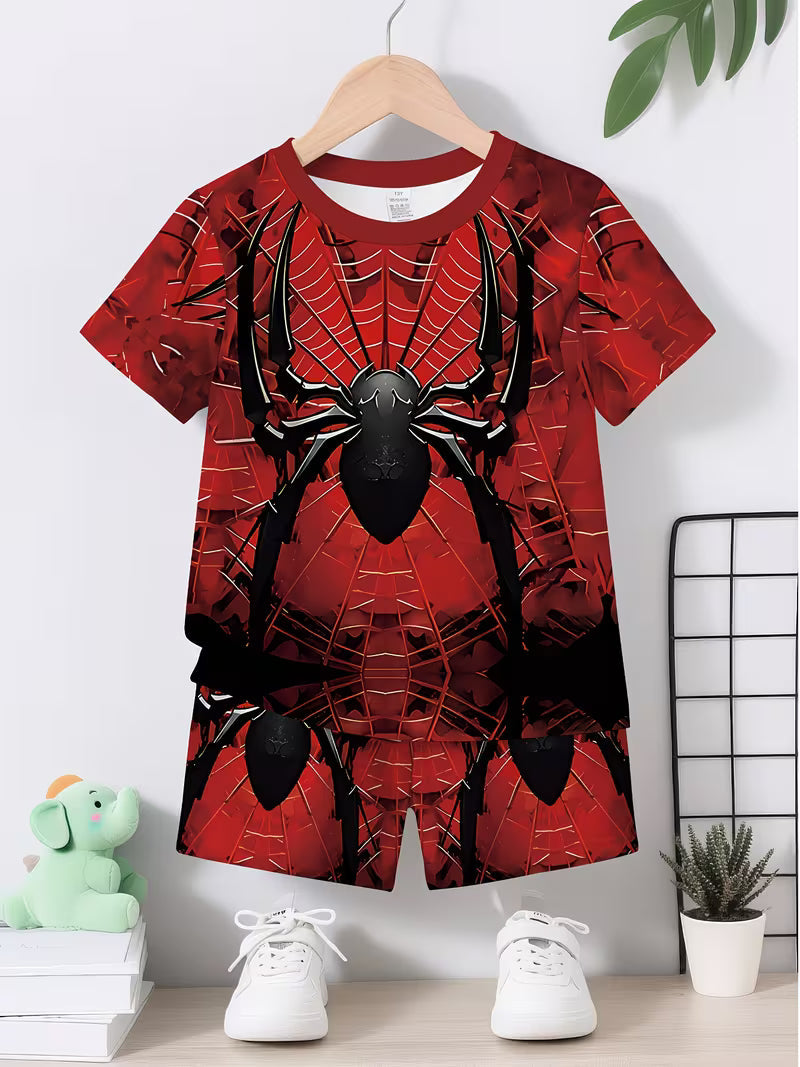 Featuring a Stylish And Casual Spider-Themed Print T-Shirt