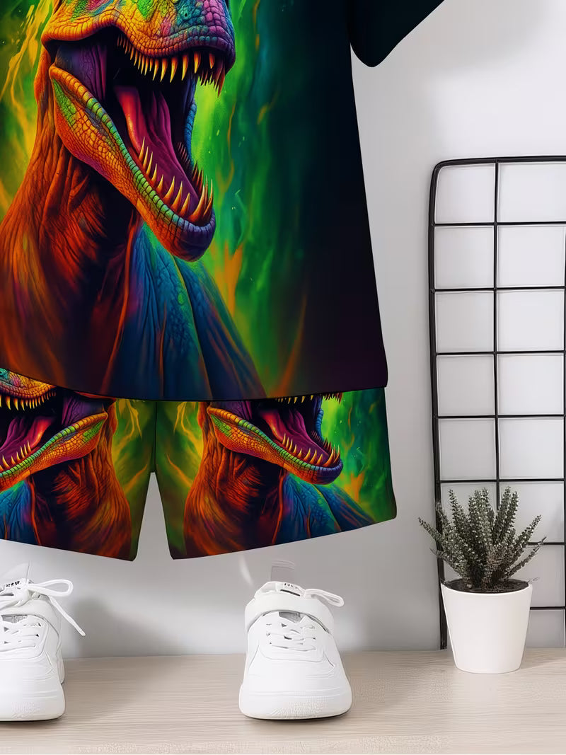 Creative Colored Dinosaur 3D Print Design, Short-Sleeve Pullover Shirt