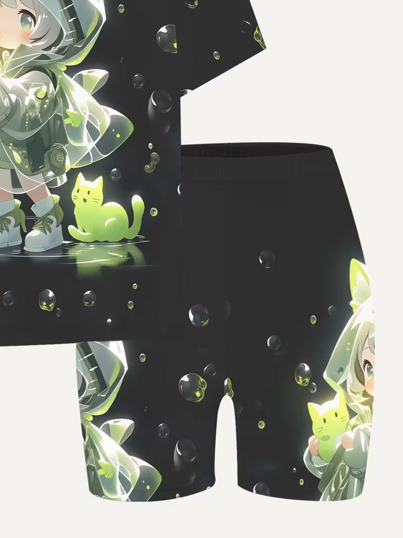 Girls' Fashion Shorts Set Cute Fashion Printed Set, Perfect for Outdoor