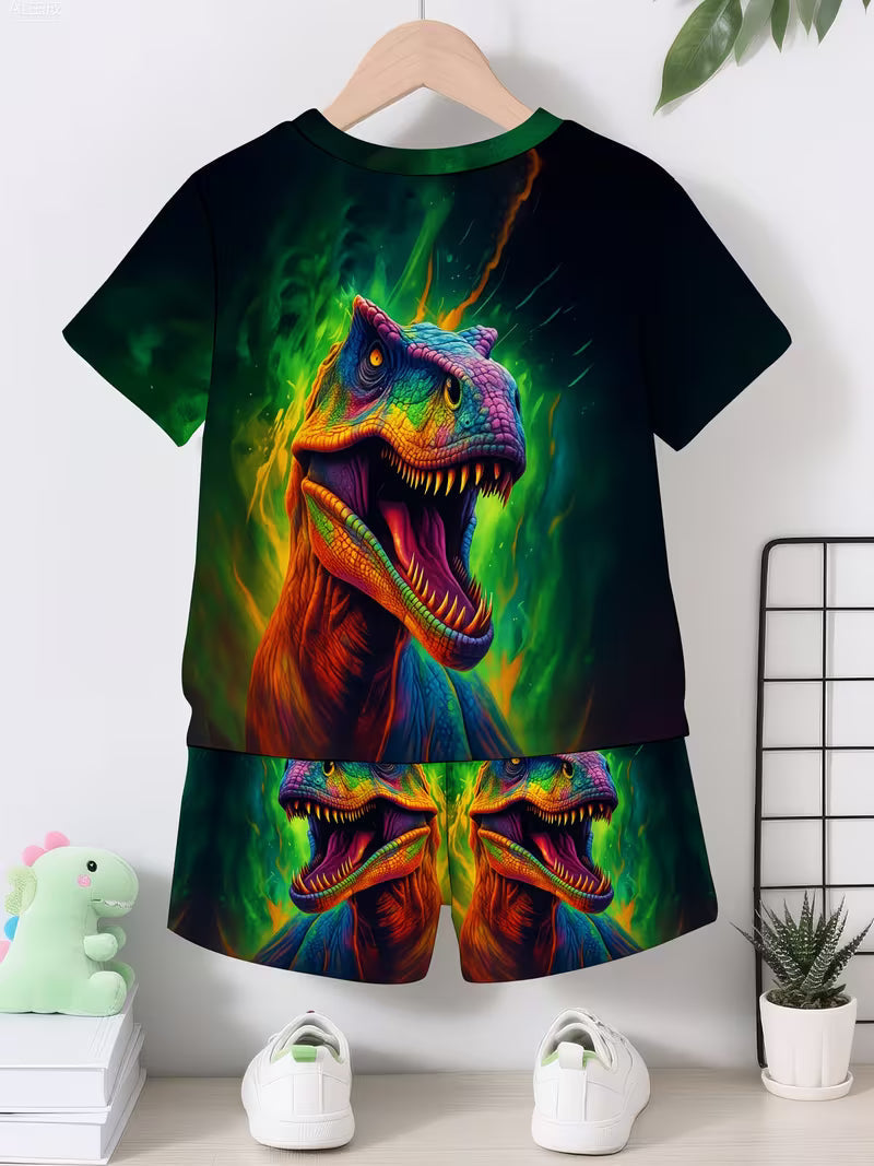 Creative Colored Dinosaur 3D Print Design, Short-Sleeve Pullover Shirt