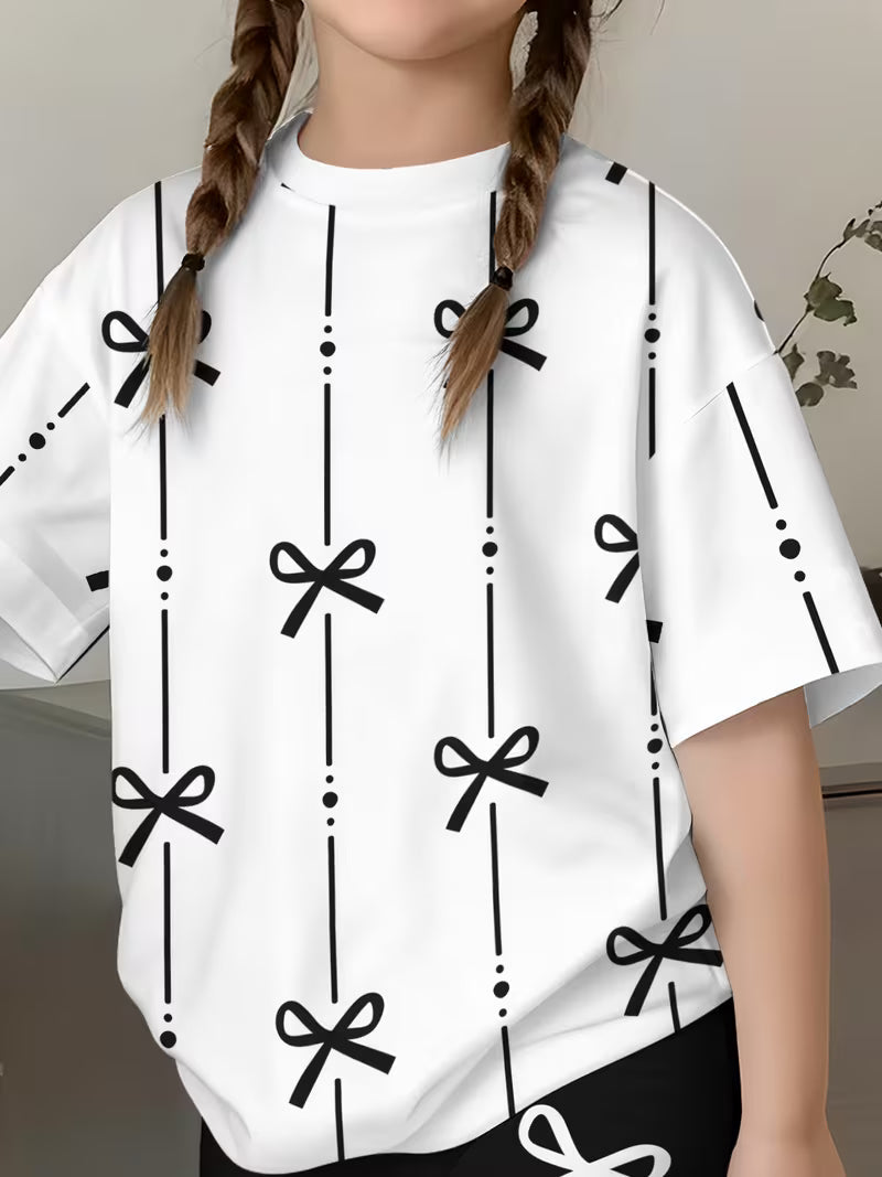 Girls' Fashion Shorts Set, Cute And Stylish Printed Set, for Outdoor