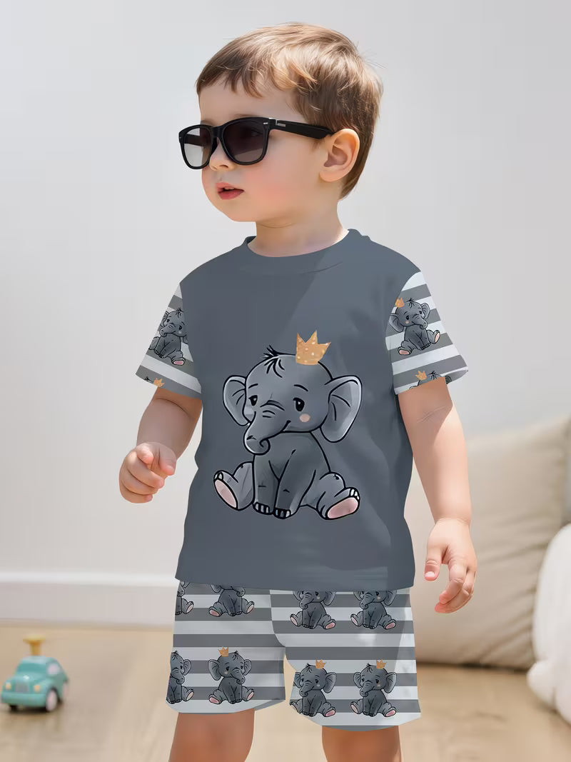Creative Gray Cartoon Elephant 3D Print Design