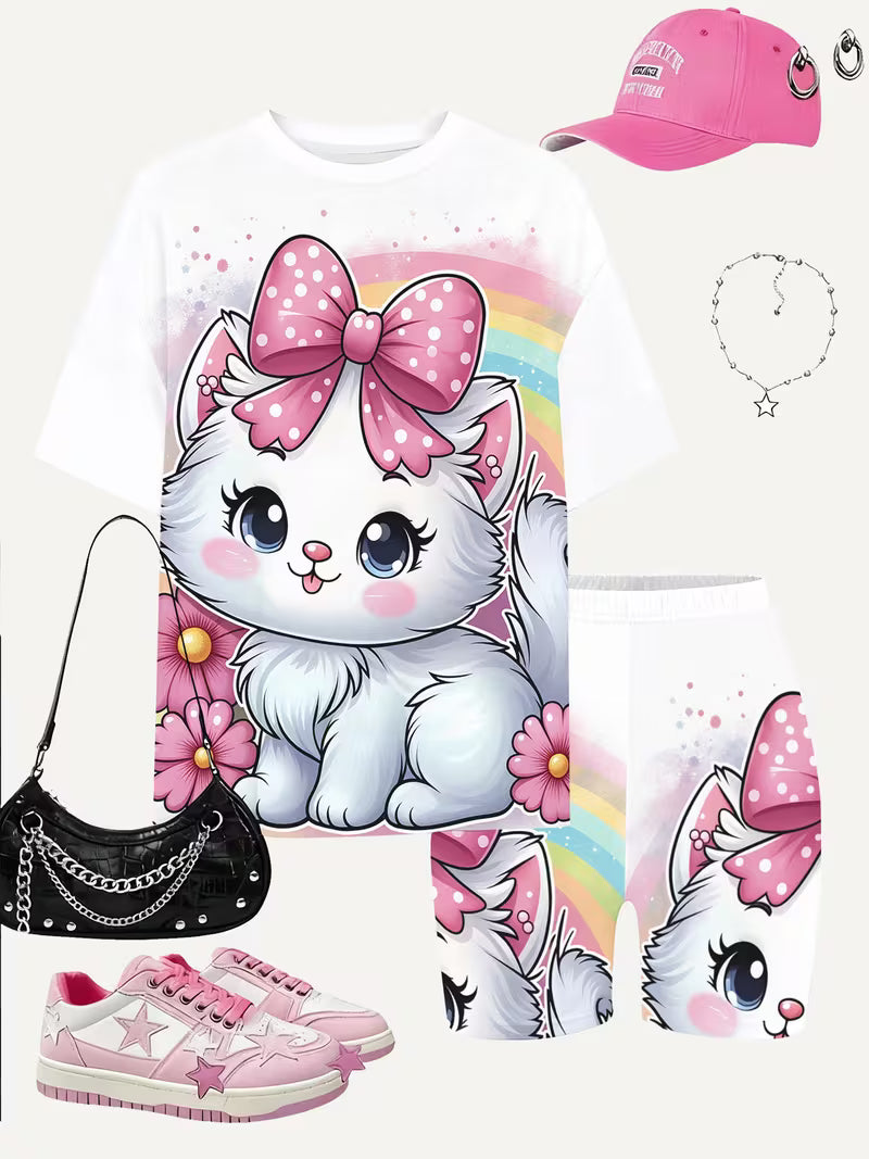 Girls' Fashion Shorts Set Cute Fashion Printed Set, for Outdoor