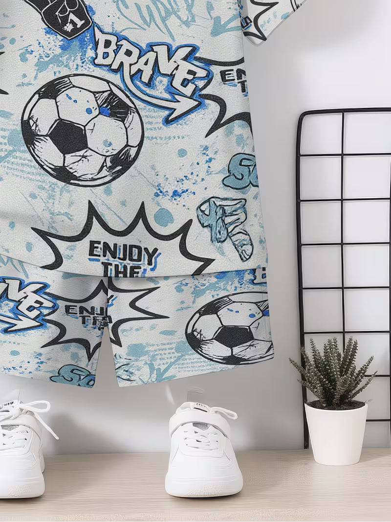 Fashion Blue and Black Graffiti Creative Football Pattern 3D Print Design