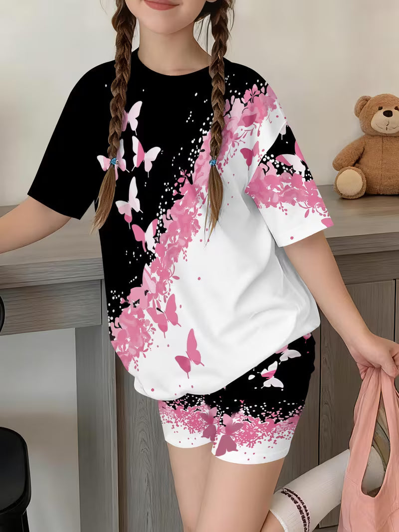 Girls' Fashion Shorts Set Cute and Stylish Printed Set, Perfect for Outdoor