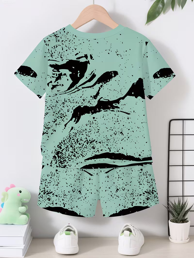 Fashionable and Cool Baseball Element No. 67 Printed Round-neck T-shirt and Shorts