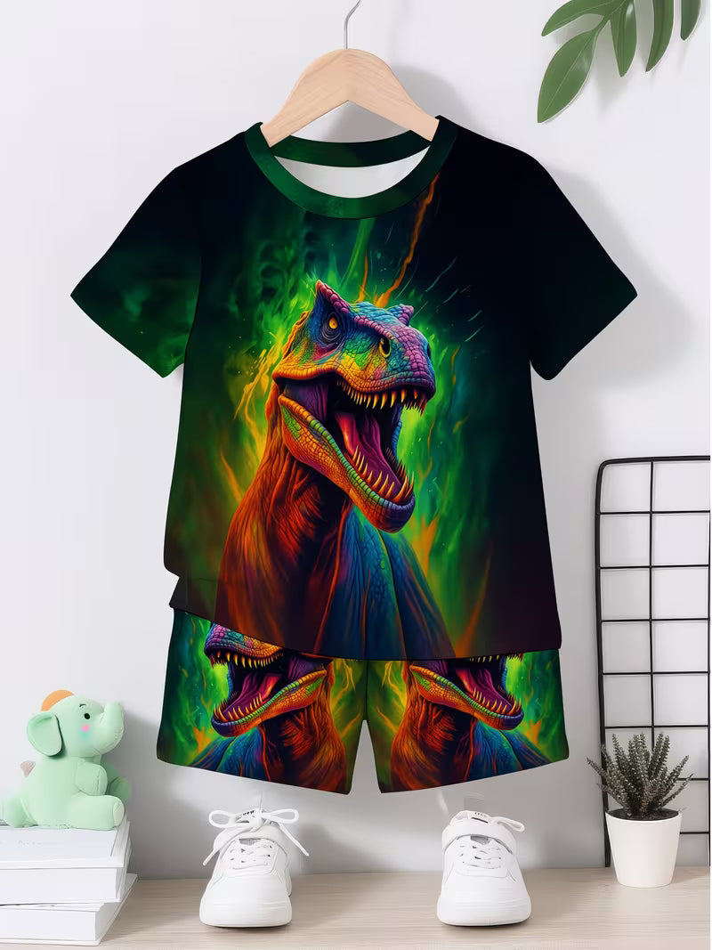 Creative Colored Dinosaur 3D Print Design, Short-Sleeve Pullover Shirt