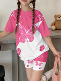 Girls' Fashion Pink Butterfly Shorts Set Cute And Stylish Printed Outfit, for Outdoor