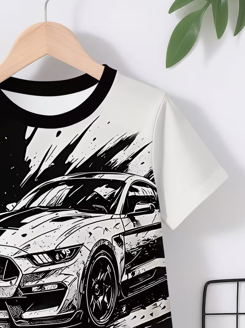 Cool Black and White Sports Car 3D Printed Design Short-sleeved