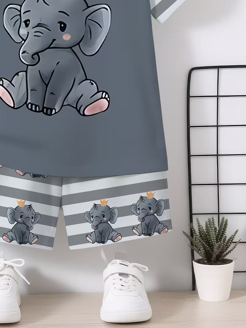 Creative Gray Cartoon Elephant 3D Print Design