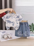 Outfit Set: 2pcs Short Sleeve T-Shirt + Denim Shorts
