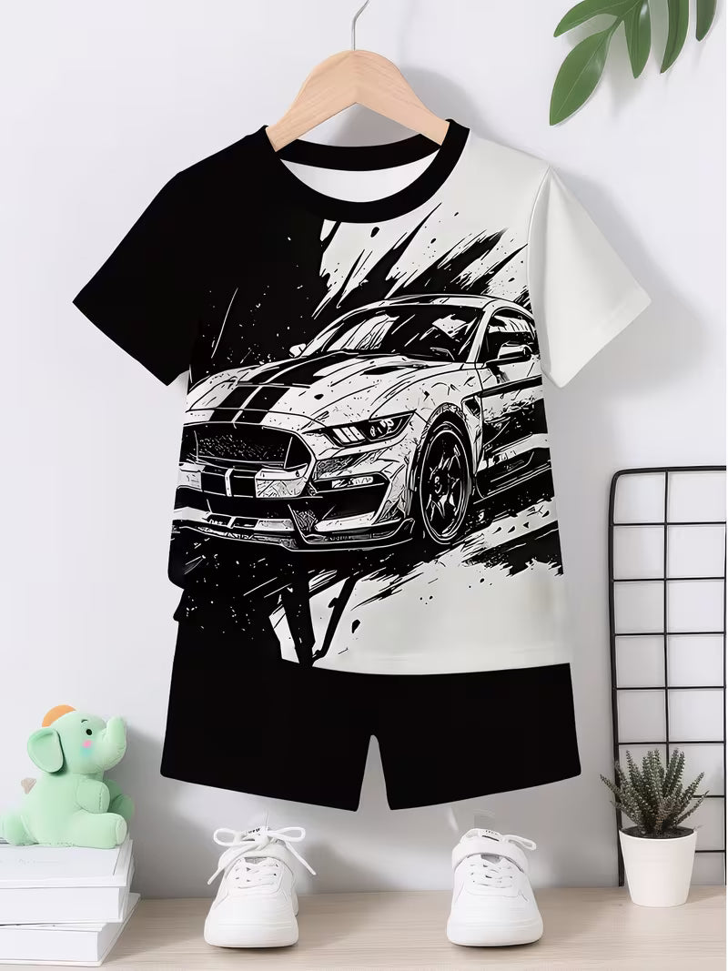 Cool Black and White Sports Car 3D Printed Design Short-sleeved