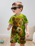Creative Green Cartoon Tiger Football 3D Print Design, Short-Sleeve Pullover Shirt