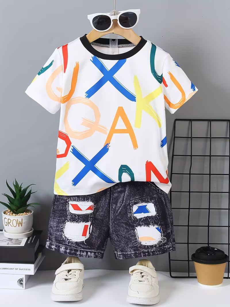 Boys' 2pcs Set: Fashionable, Comfortable, and Versatile Casual Outfit