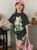 Girls' Fashion Shorts Set Cute Fashion Printed Set, Perfect for Outdoor