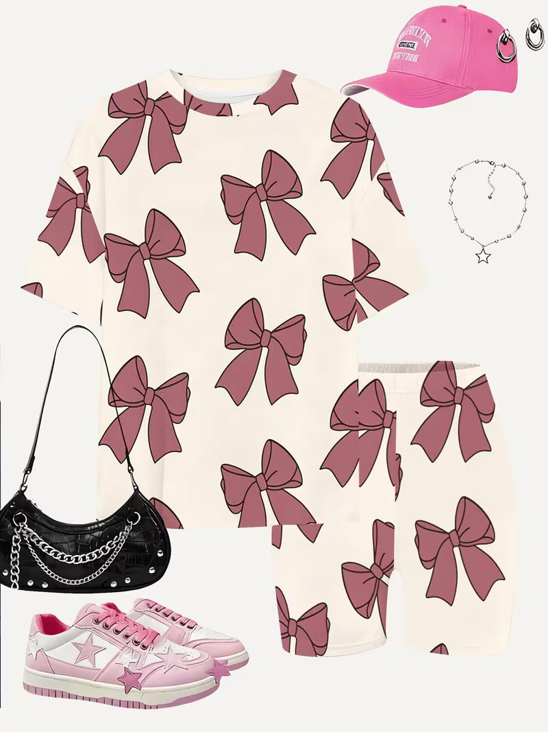 Girls' Fashion Shorts Set Cute Fashion Printed Set, Perfect for Outdoor