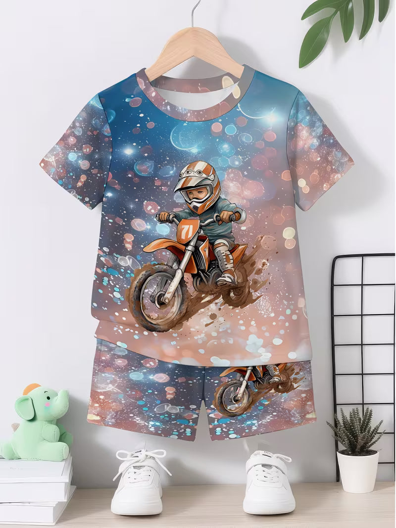 Fashionable Sports Shorts Set, Fully Printed with Dreamy Light Spots
