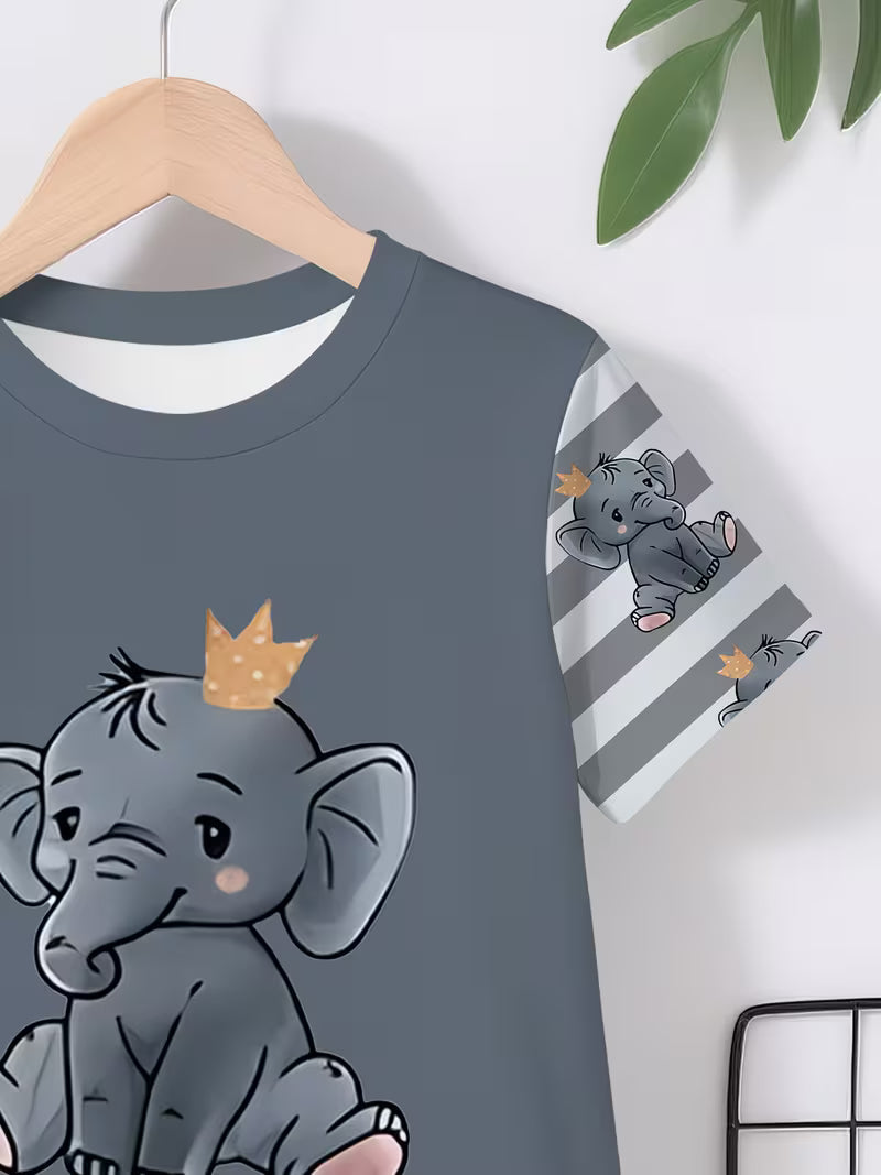 Creative Gray Cartoon Elephant 3D Print Design