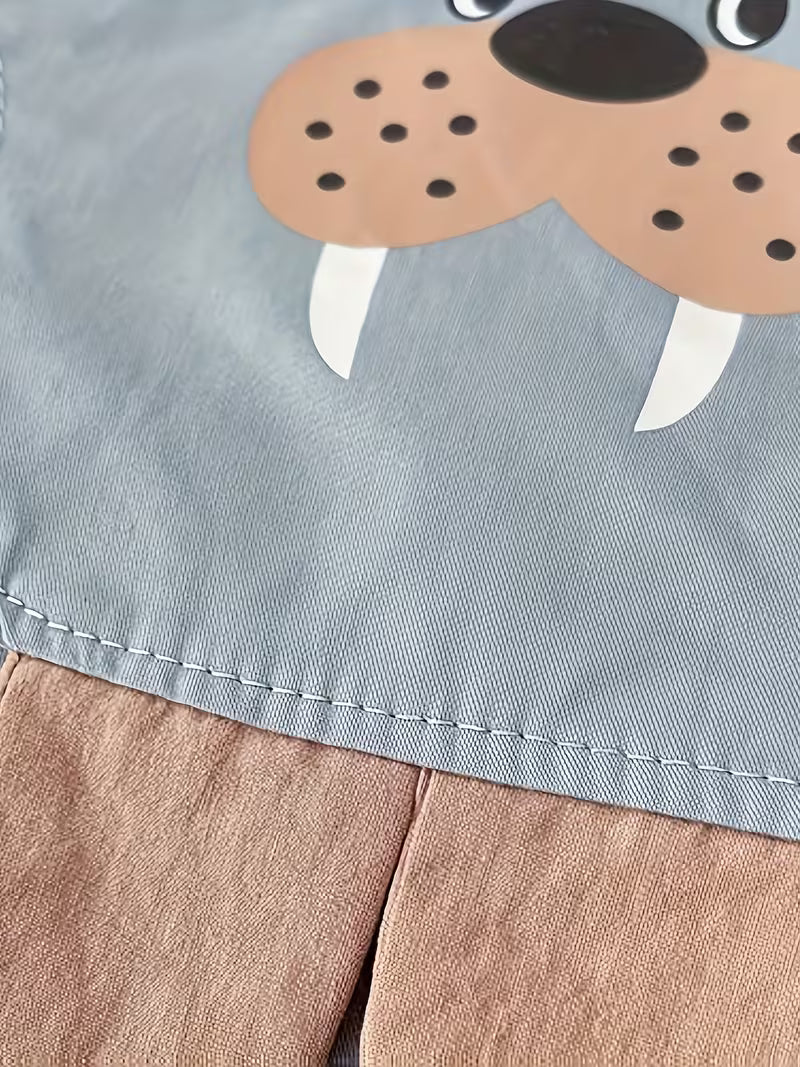 Boys' Lapel Cartoon Long-Sleeved Shirt Two-Piece Set