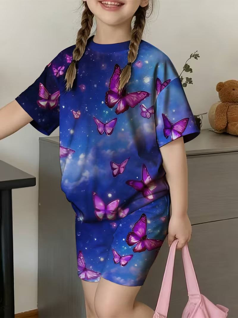 Butterfly New Cute Sweet Style Kawaii Pattern T-Shirt Shorts Set