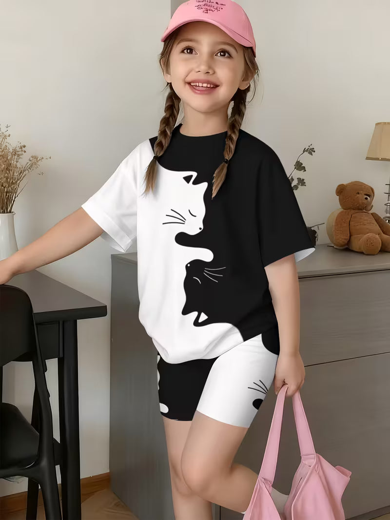 Girls' Fashion Shorts Set Cute Fashion Print Set, for Outdoor