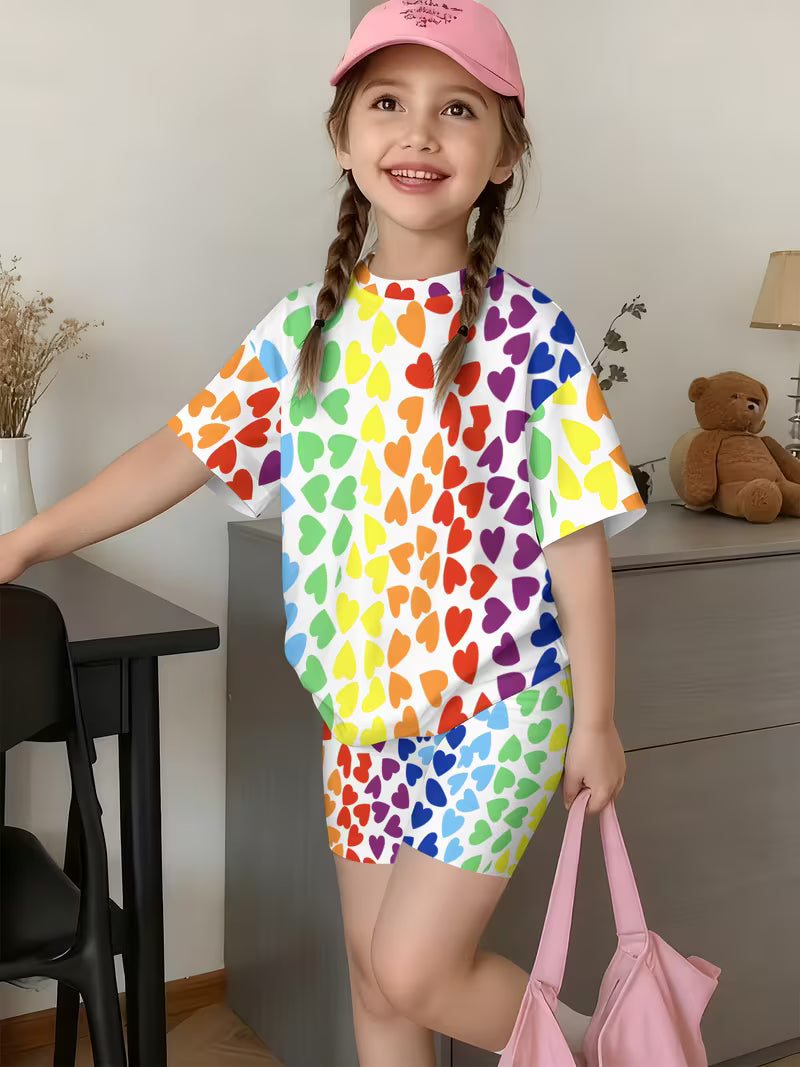 Girls' Fashion Shorts Set Cute Fashion Printed Set, Perfect for Outdoor