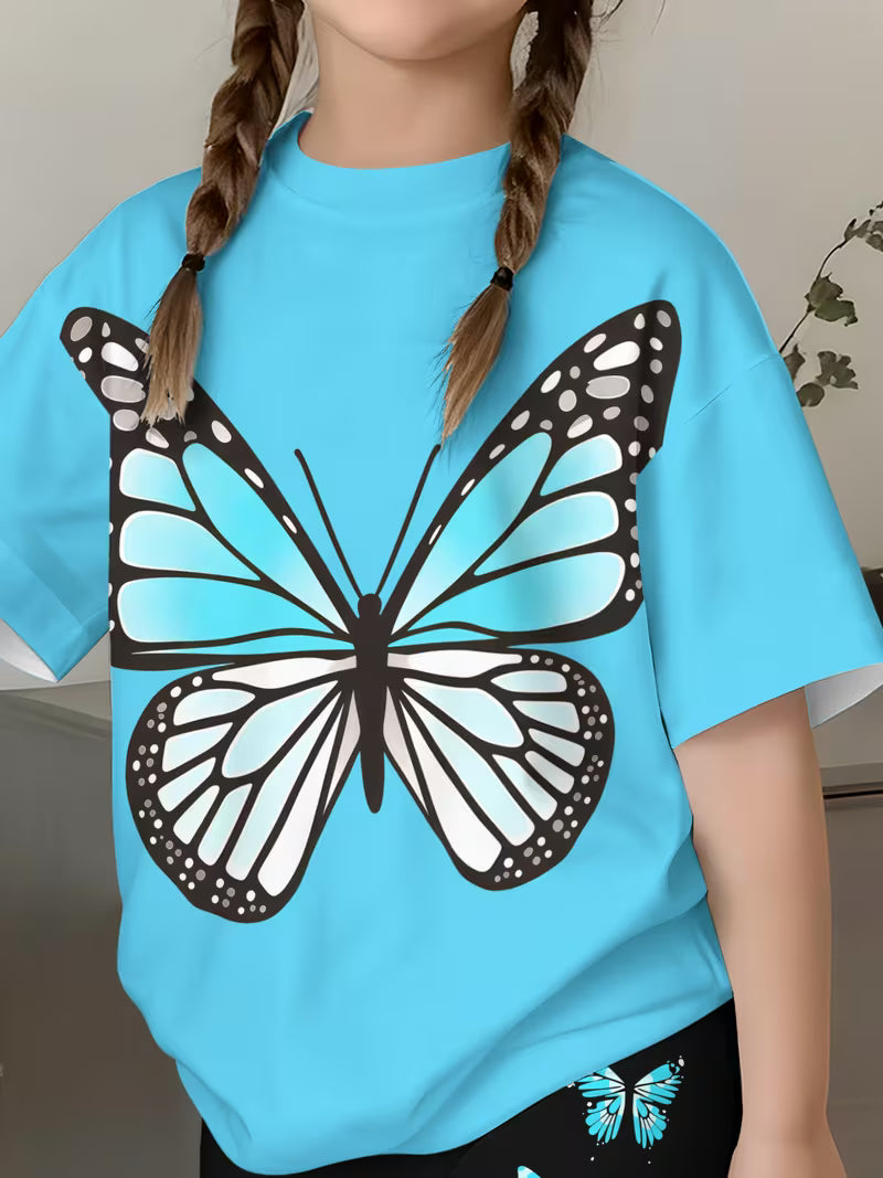 Fashion Blue Butterfly Shorts Set Cute and Stylish Printed Outfit, Perfect for Outdoor