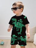 Dinosaur Outfit: Short-Sleeve Shirt & Matching Sports Shorts with 3D -Rex Print