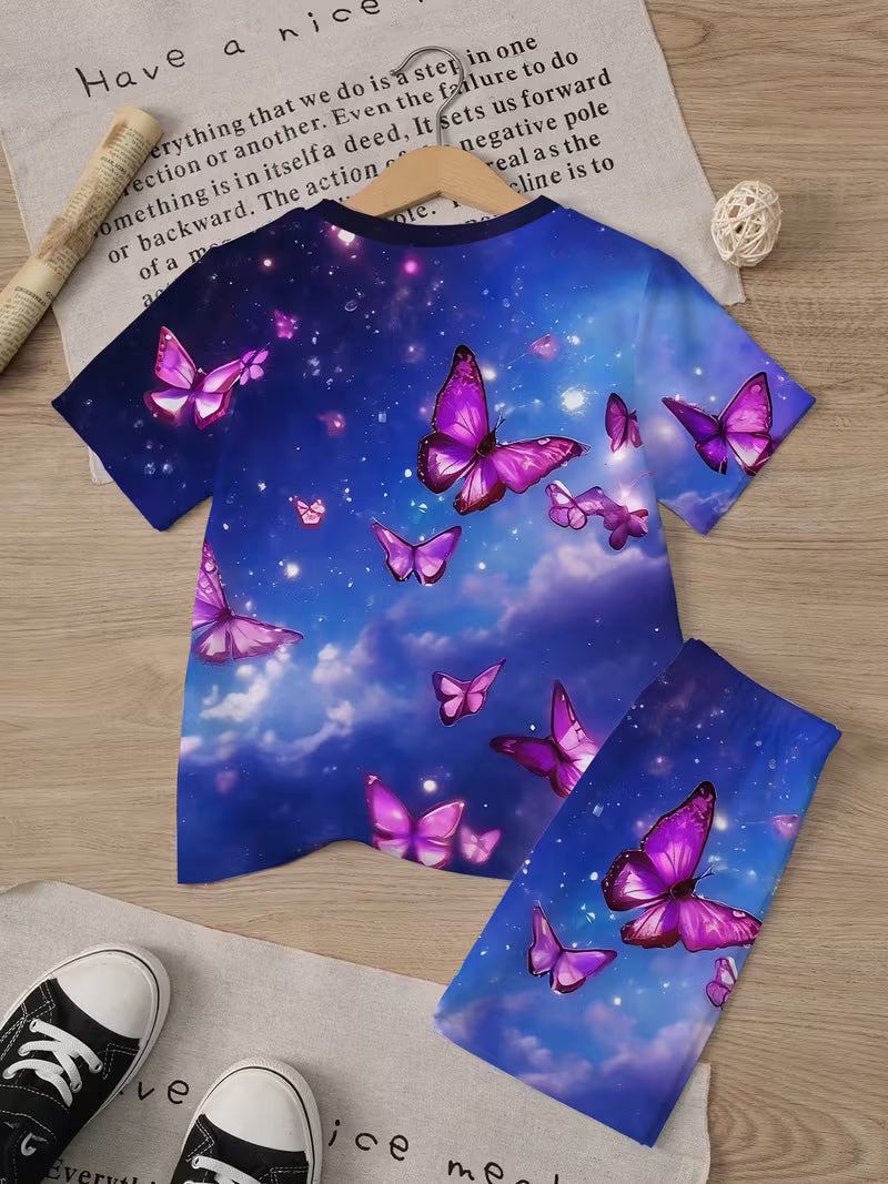 Butterfly New Cute Sweet Style Kawaii Pattern T-Shirt Shorts Set