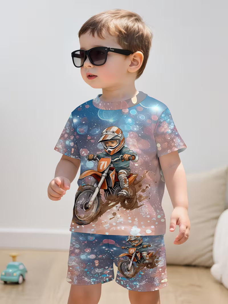 Fashionable Sports Shorts Set, Fully Printed with Dreamy Light Spots