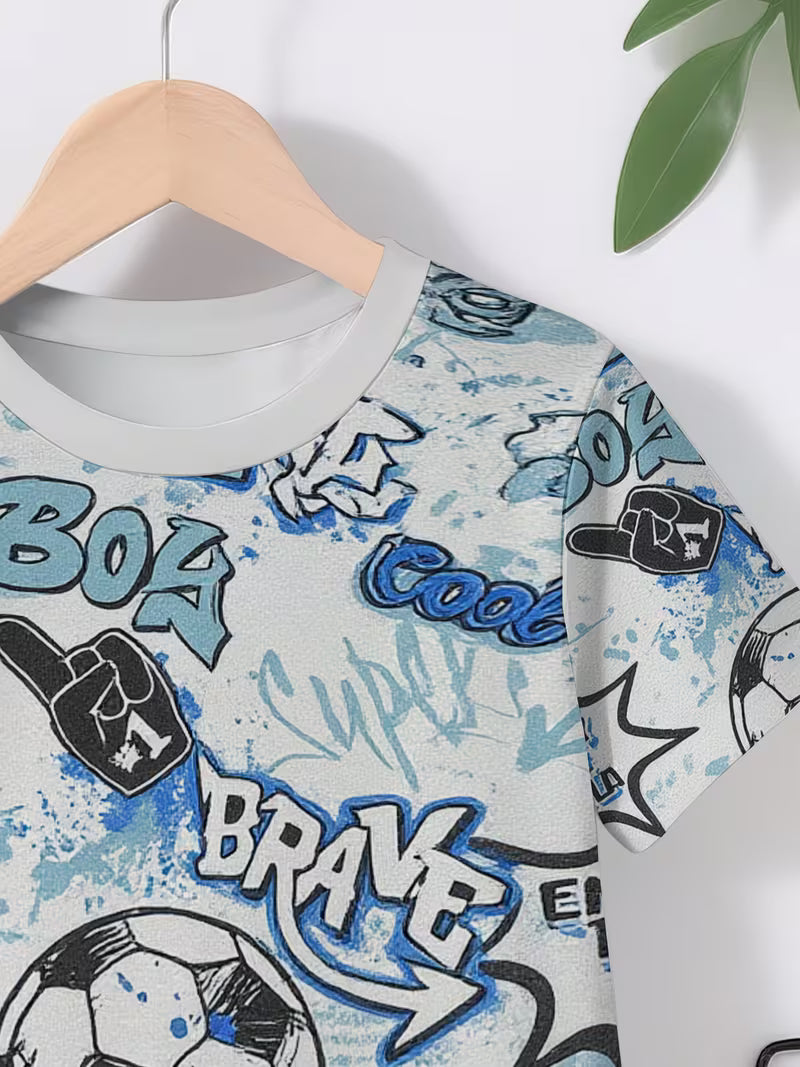 Fashion Blue and Black Graffiti Creative Football Pattern 3D Print Design