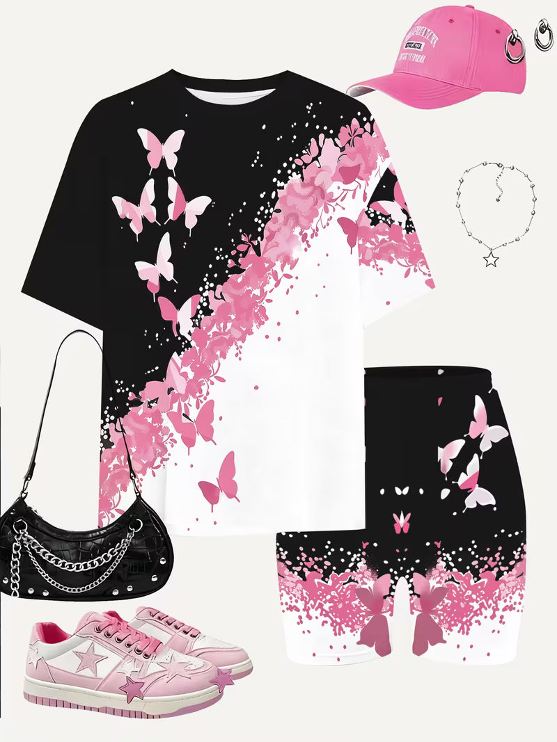 Girls' Fashion Shorts Set Cute and Stylish Printed Set, Perfect for Outdoor