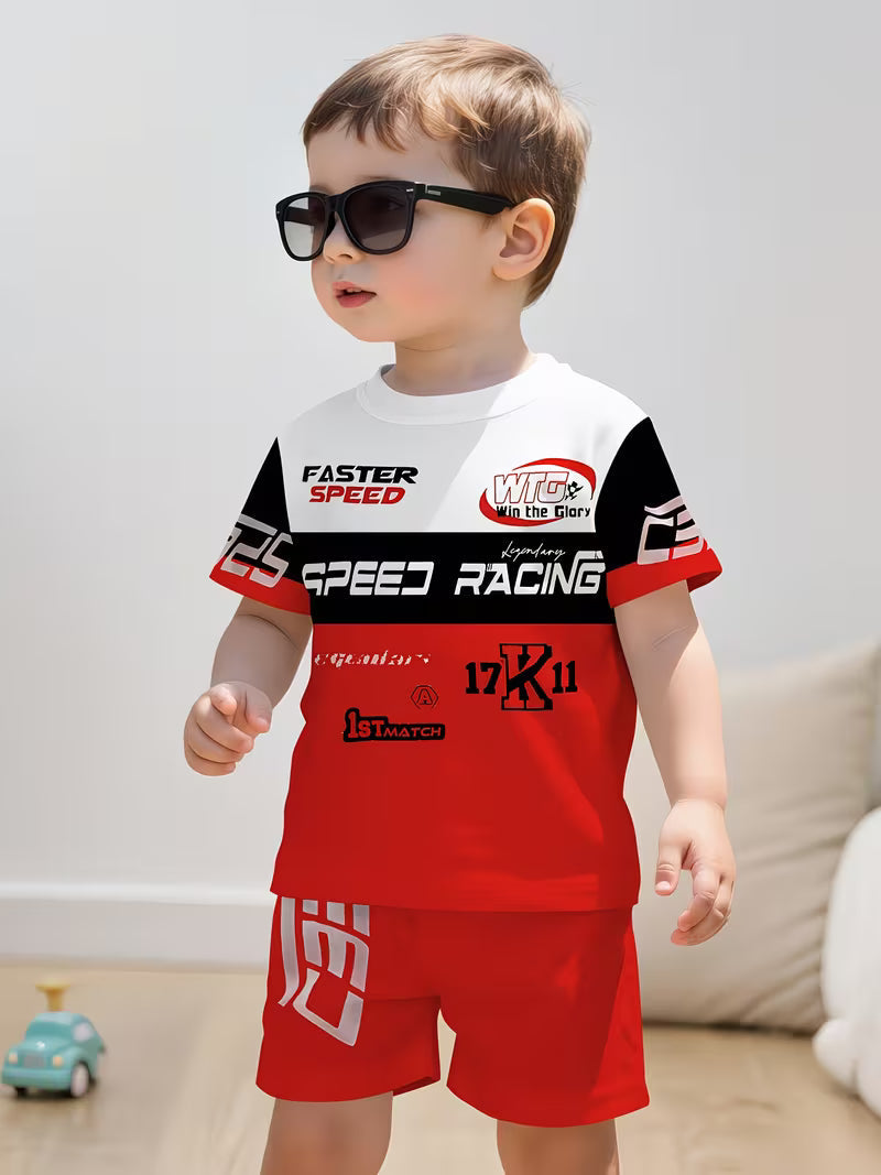 Featuring a Casual Sports Style with a 'SPEED RACING' Race Car Theme