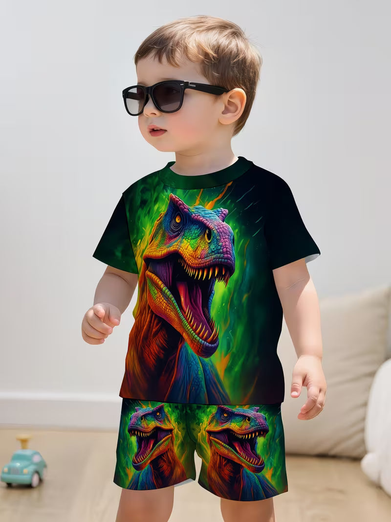 Creative Colored Dinosaur 3D Print Design, Short-Sleeve Pullover Shirt