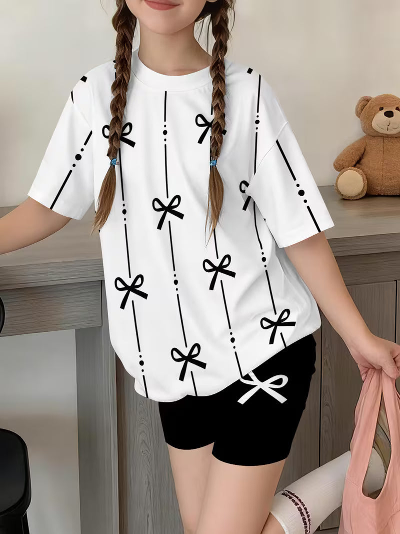 Girls' Fashion Shorts Set, Cute And Stylish Printed Set, for Outdoor