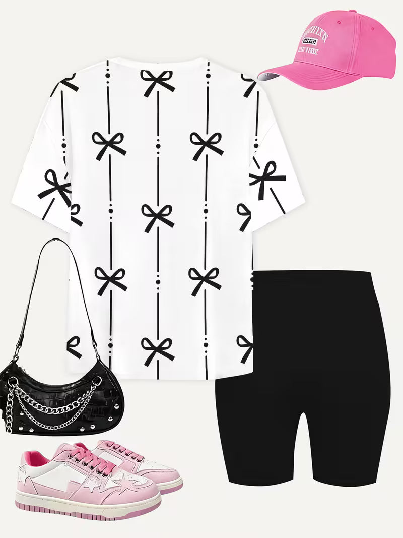 Girls' Fashion Shorts Set, Cute And Stylish Printed Set, for Outdoor
