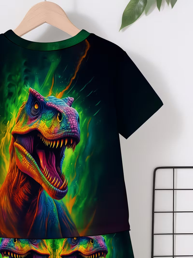 Creative Colored Dinosaur 3D Print Design, Short-Sleeve Pullover Shirt