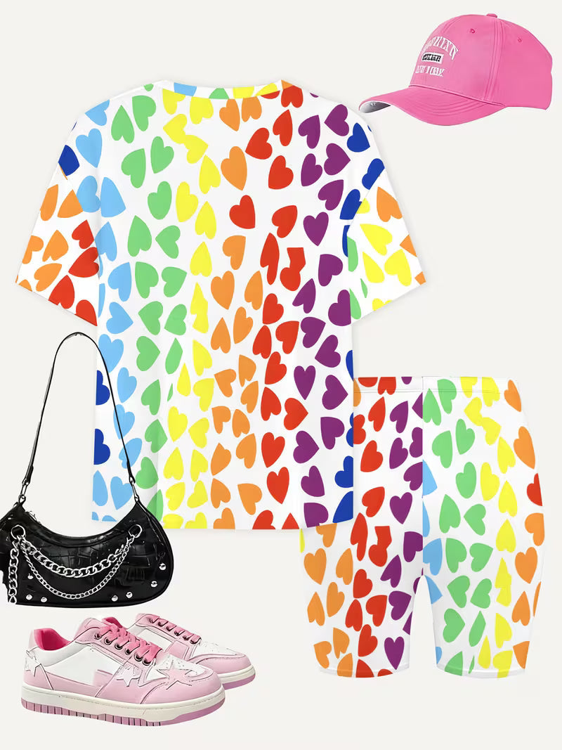 Girls' Fashion Shorts Set Cute Fashion Printed Set, Perfect for Outdoor