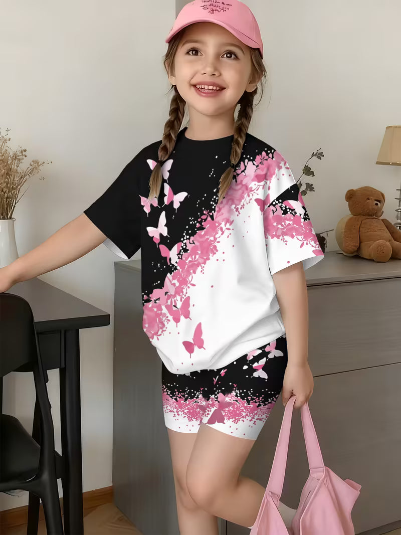 Girls' Fashion Shorts Set Cute and Stylish Printed Set, Perfect for Outdoor