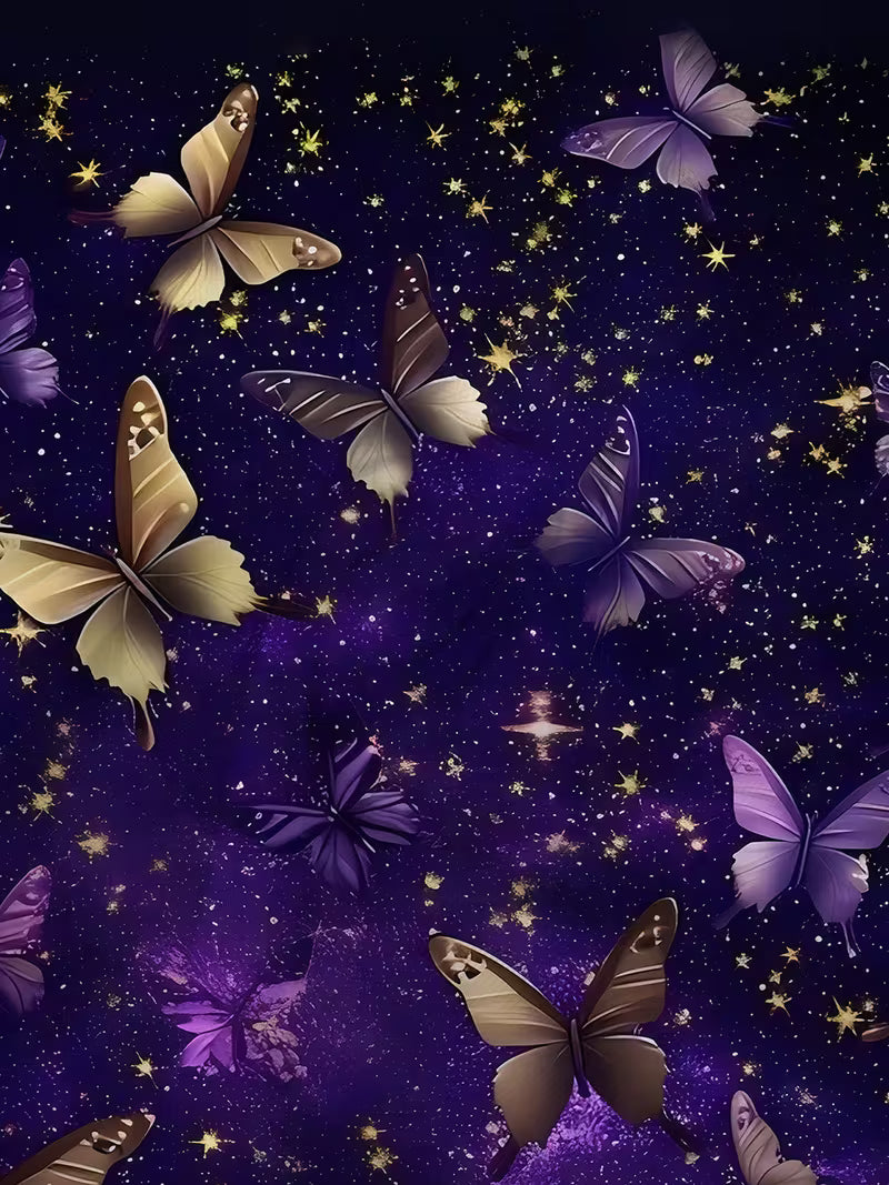 A Stylish Spring And Summer Outfit for Girls Featuring a Purple Starry Sky Butterfly T-Shirt