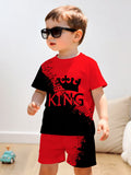 A Trendy Black And Red Crown 3D Print Design for Boys, Featuring a Short-Sleeve