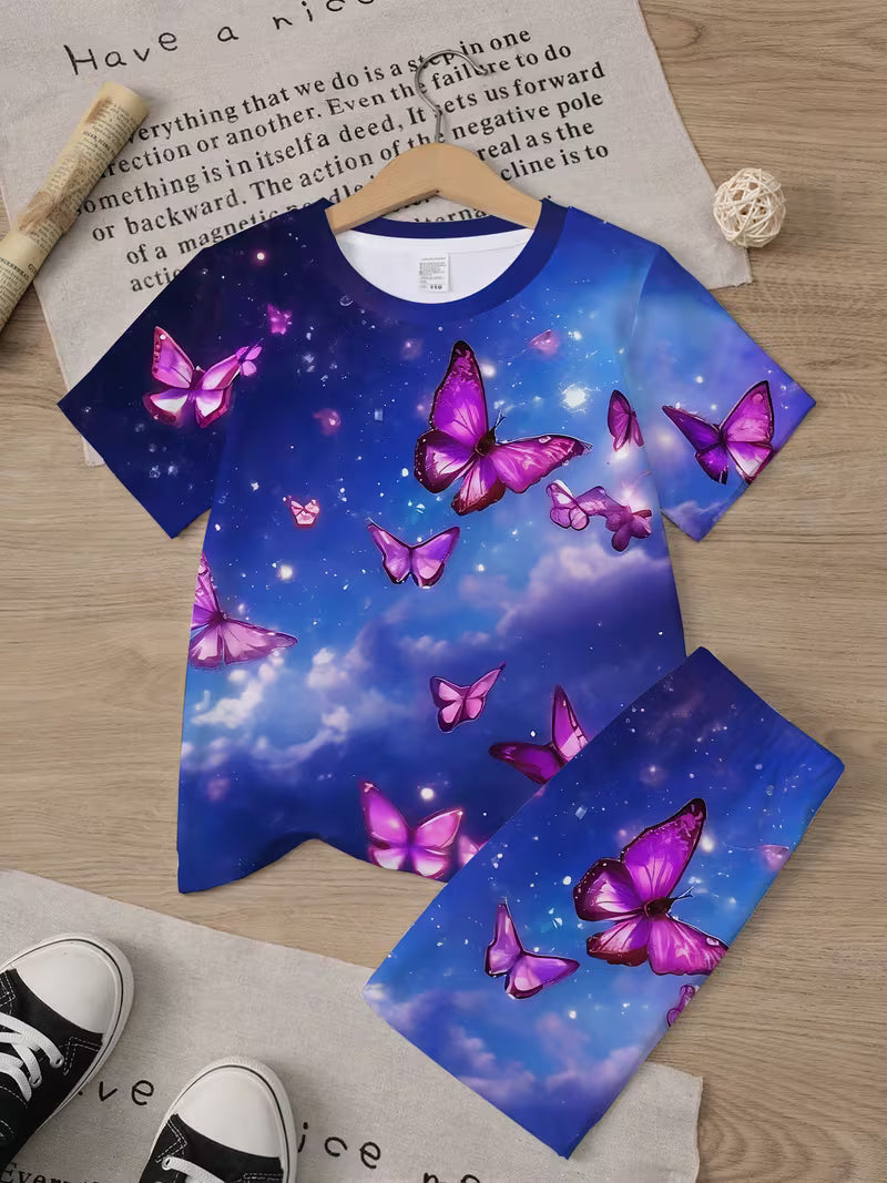 Butterfly New Cute Sweet Style Kawaii Pattern T-Shirt Shorts Set