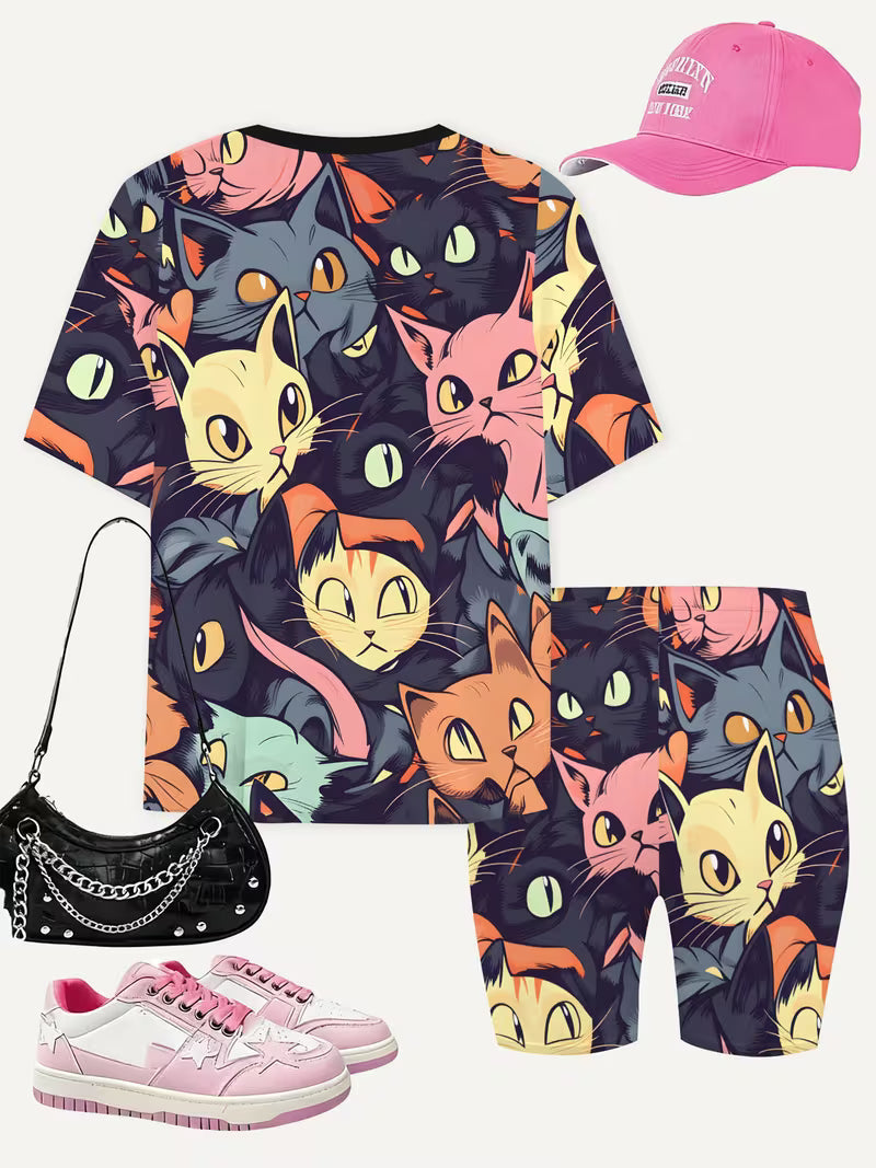 Girls' Fashion Shorts Set Cute Fashion Printed Set, Perfect for Outdoor