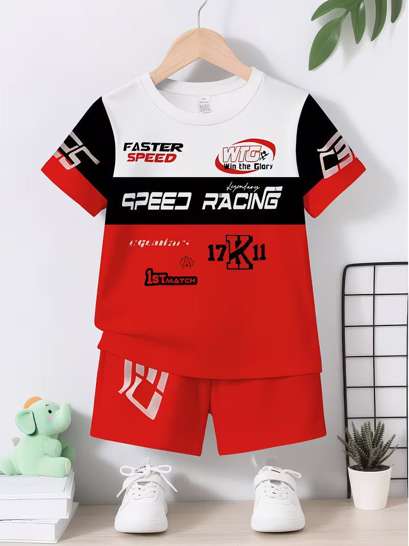 Featuring a Casual Sports Style with a 'SPEED RACING' Race Car Theme